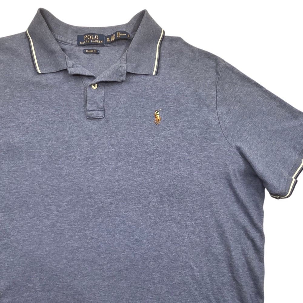 Polo Ralph Lauren Classic Fit Cotton Polo Shirt Blue Heather Mens XL  Flesh Pony